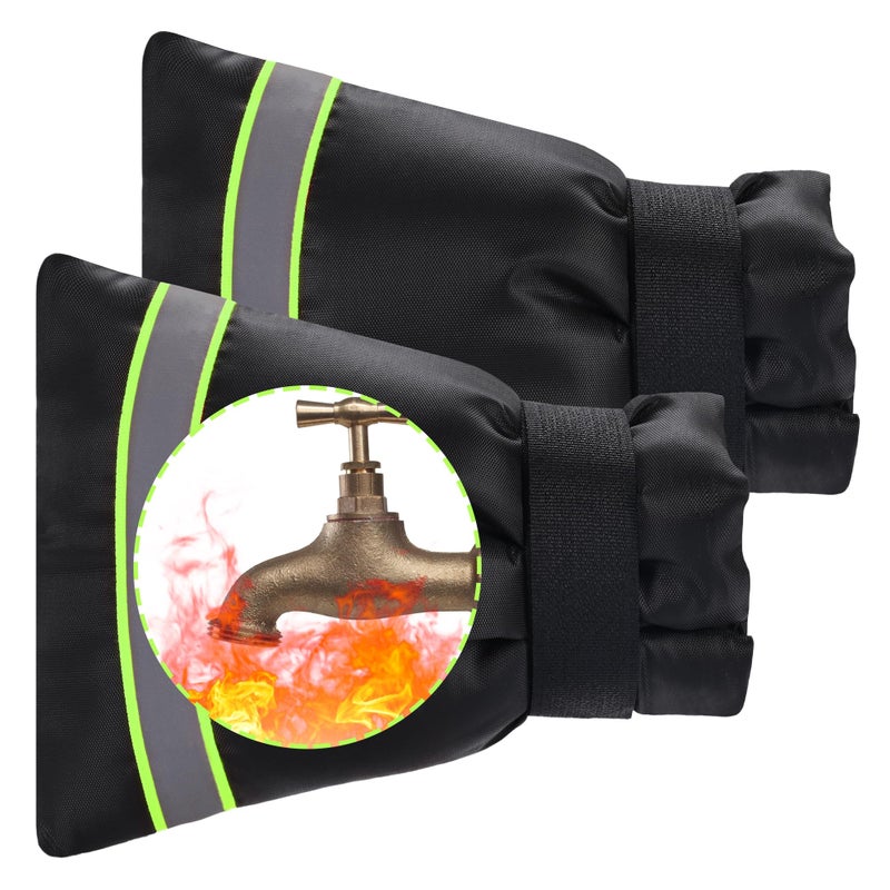 TRIOSEA Outdoor Faucet Cover, Thicken Outdoor Faucet Covers for Winter Freeze Protection 5.9 "" W x 7.1 "" H Green Reflective Strip, Outside Faucet Socks Reusable Waterproof Insulated Wrap Spigot Cover, 2 Pack - Image 1